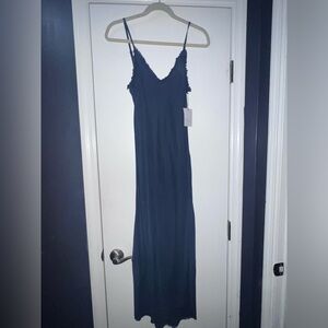 Bella Dahl Dark Navy Fringe-Trim Slip Maxi Dress